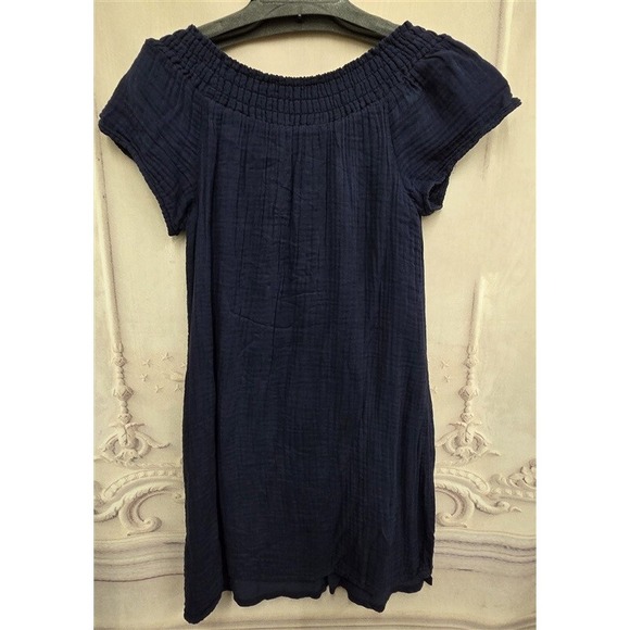 NWOT Michael Stars M Off Shoulder Gauze Minidress Navy Blue 126356 - Picture 2 of 3